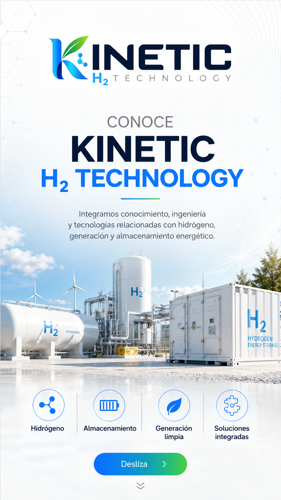 Visual conceptual de producción y almacenamiento de hidrógeno